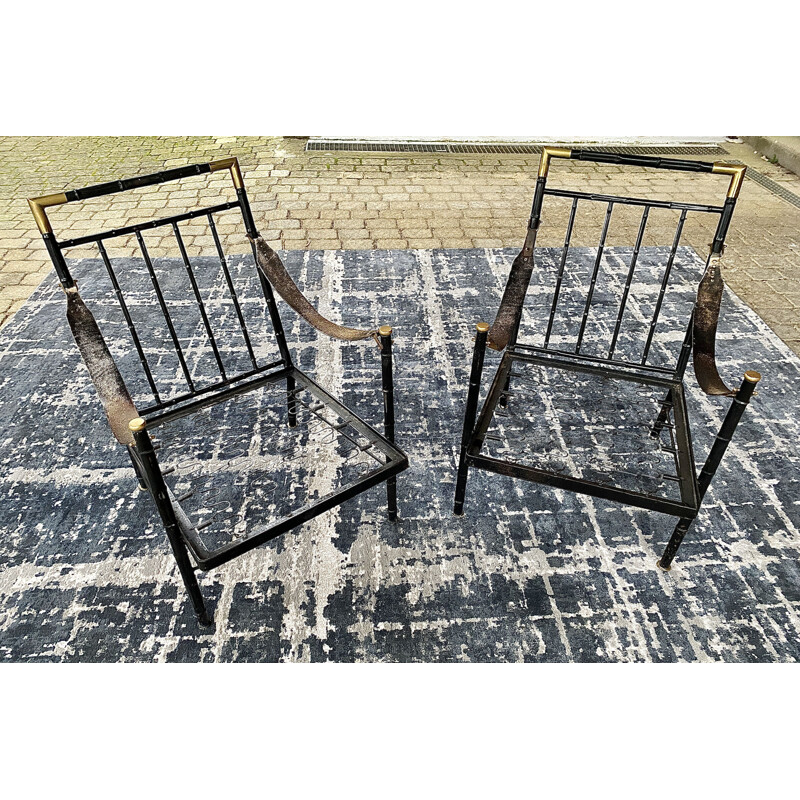 Pair of vintage armchairs in lacquered metal by Jacques Adnet