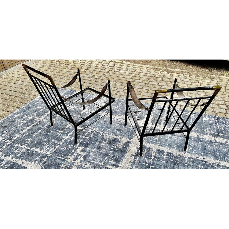 Paire de fauteuils vintage en metal laqué par Jacques Adnet