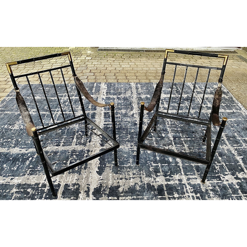 Pair of vintage armchairs in lacquered metal by Jacques Adnet