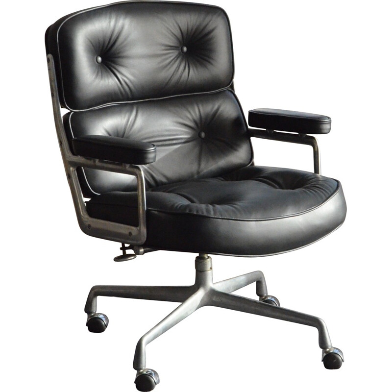 "Lobby" armchair in black leather, Charles EAMES - 1980s