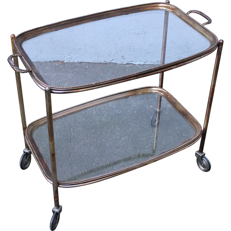 Vintage serving trolley with 2 removable trays - 1960s