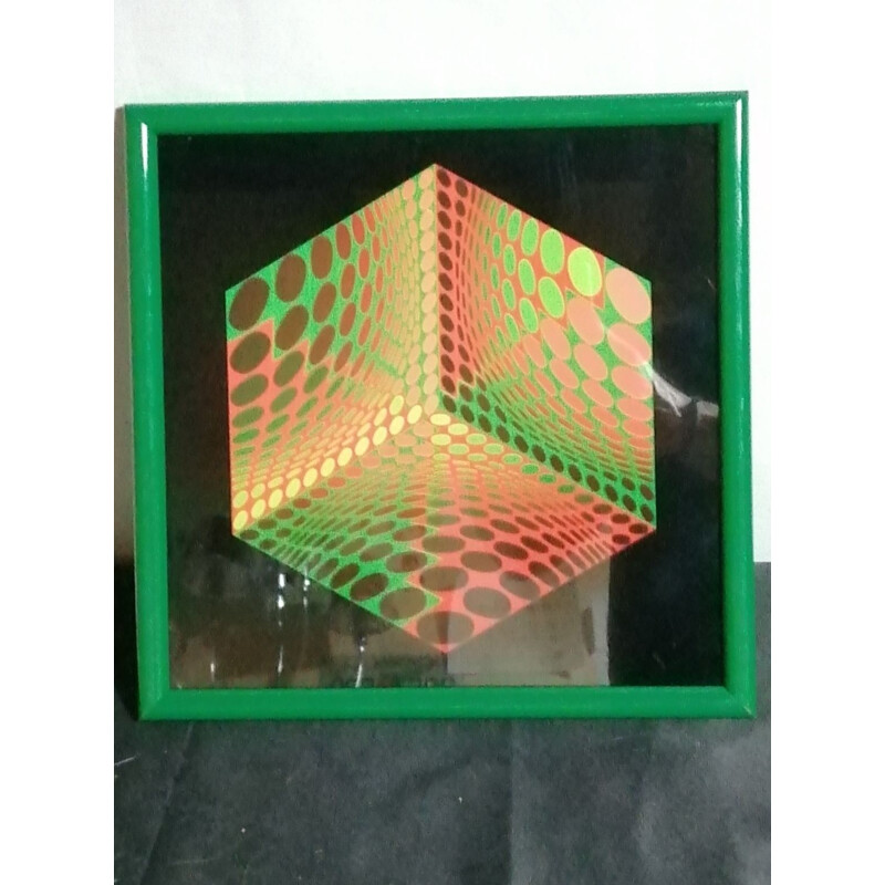 Vintage silkscreen print framed by Victor Vasarely for Editions Du Griffon Neuchâtel, 1975