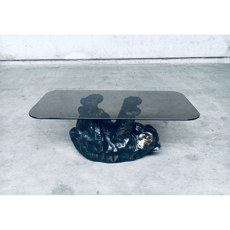 Vintage sculptural black bear coffee table, Belgium 1970