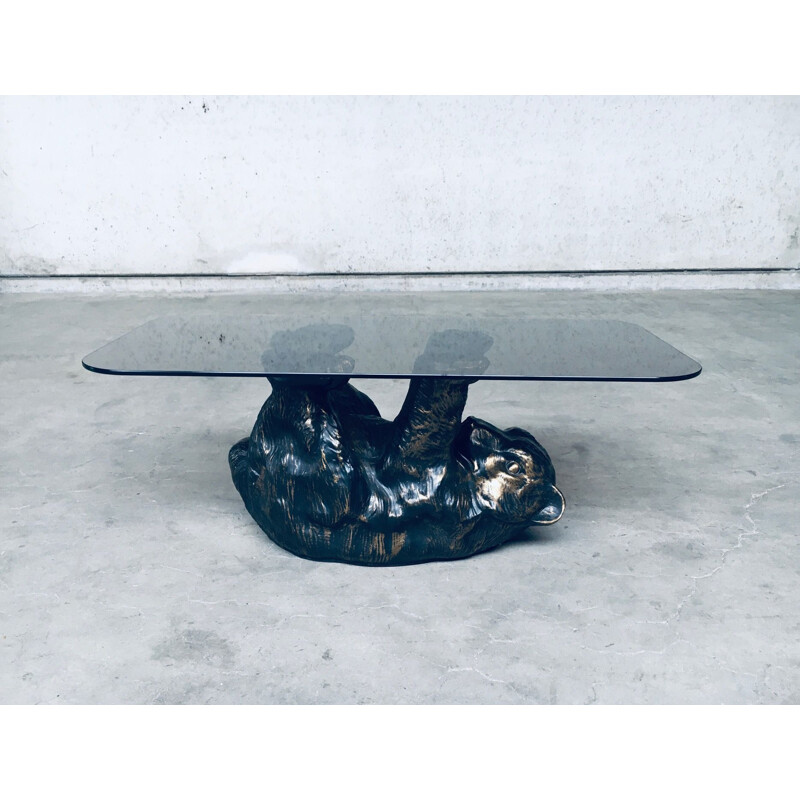 Tavolino scultoreo vintage con orso nero, Belgio 1970