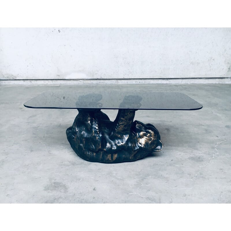 Vintage sculptural black bear coffee table, Belgium 1970