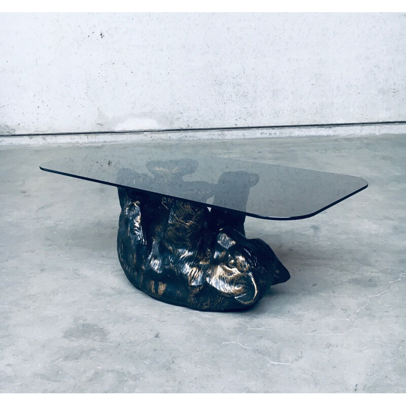 Vintage sculptural black bear coffee table, Belgium 1970