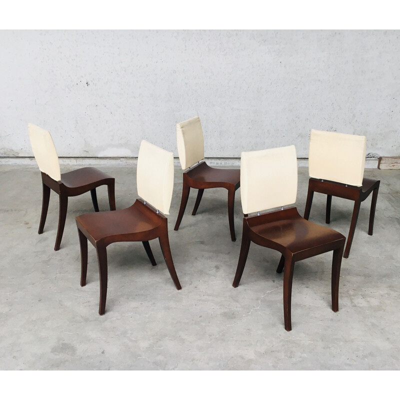 Set of 5 vintage wooden chairs "Finn" by Thibault Desombre for Ligne Roset, France 1990