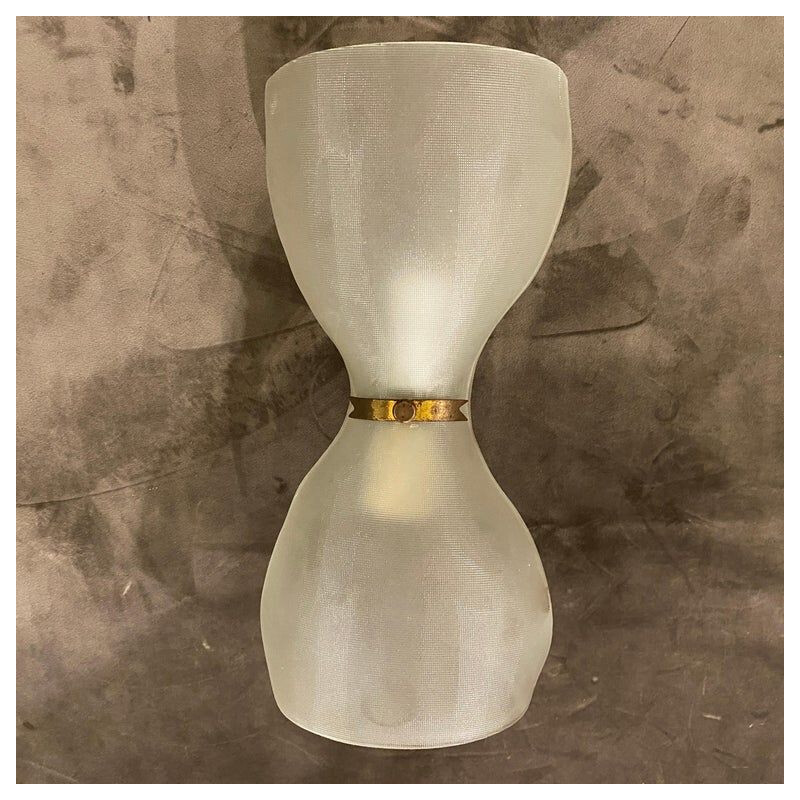 Vintage brass and glass wall lamp by Fontana Arte, 1940s