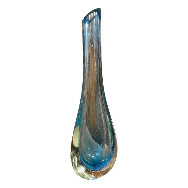 Vase vintage en verre bleu de Murano par Flavio Poli, 1970