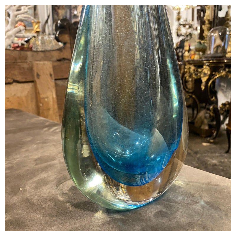 Vintage blue Murano glass vase by Flavio Poli, 1970s