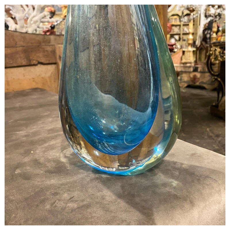 Vase vintage en verre bleu de Murano par Flavio Poli, 1970