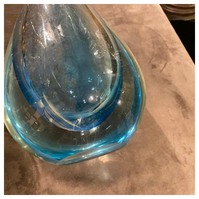 Vintage blue Murano glass vase by Flavio Poli, 1970s