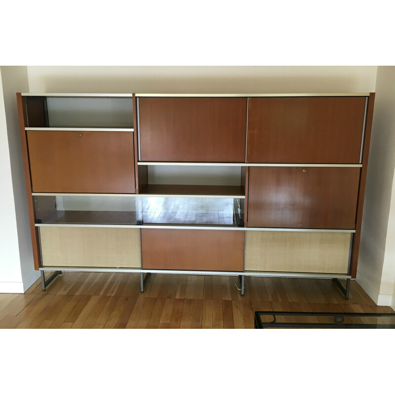 Large EFA wall cabinet in rosewood and aluminum, Georges FRYDMAN - 1950s