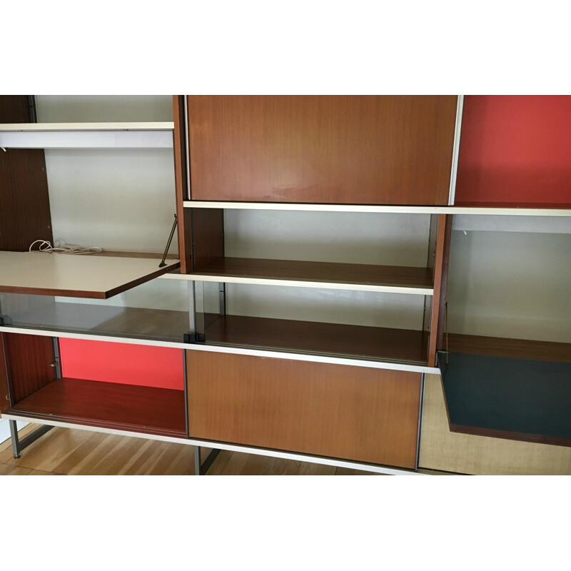 Large EFA wall cabinet in rosewood and aluminum, Georges FRYDMAN - 1950s