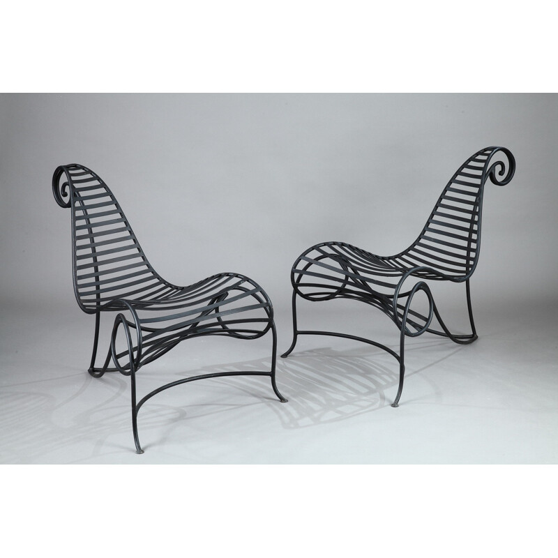 "Spine" chair in black lacquered wrought iron, André DUBREUIL - 1990s