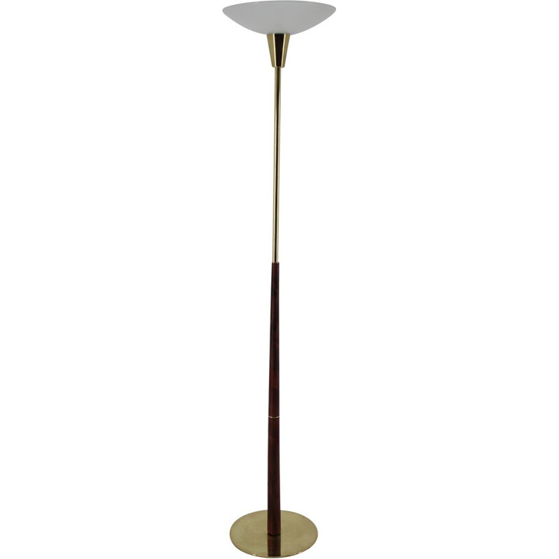 Vintage glass and brass floor lamp, Denmark 1980