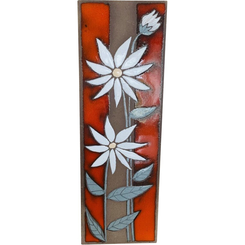 Vintage enameled lava stone wall decoration, 1970