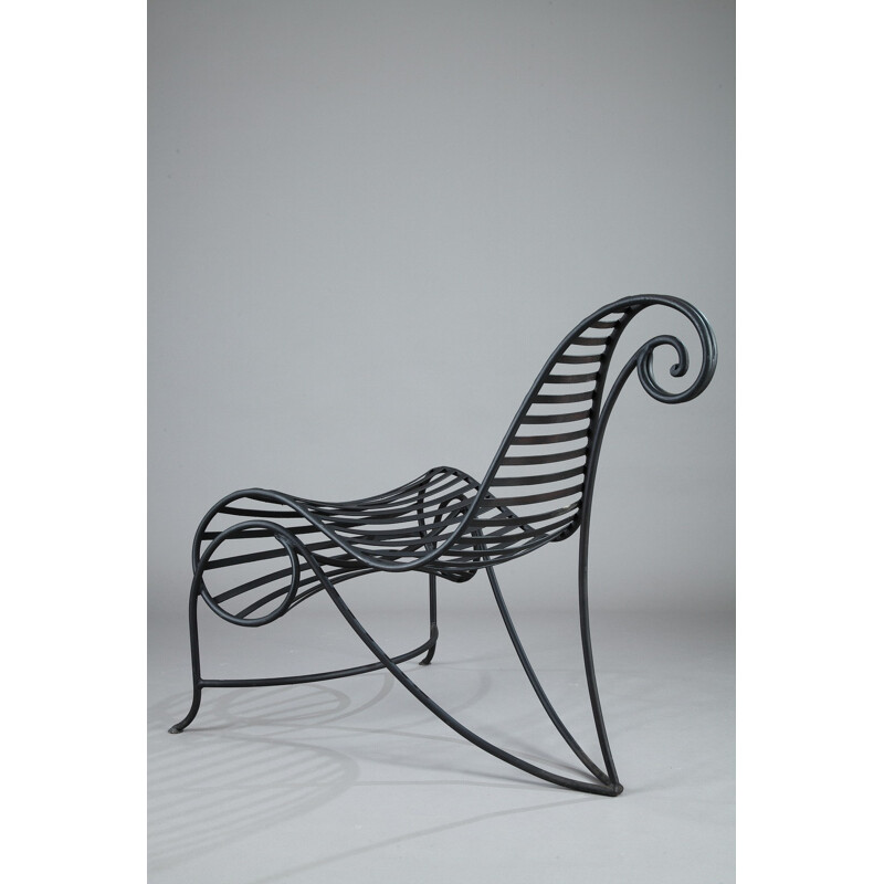 "Spine" chair in black lacquered wrought iron, André DUBREUIL - 1990s