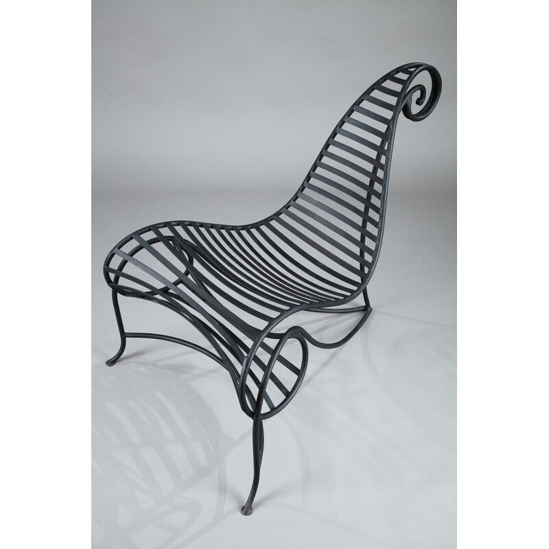 "Spine" chair in black lacquered wrought iron, André DUBREUIL - 1990s