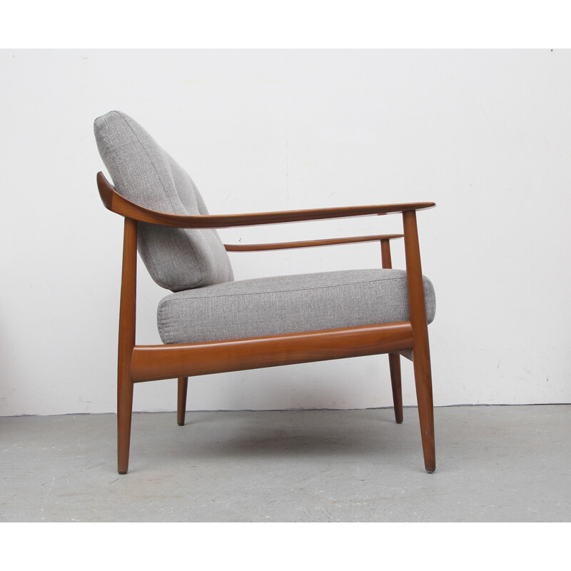 Knoll Antimott armchair in cherry wood and grey fabric - 1960s