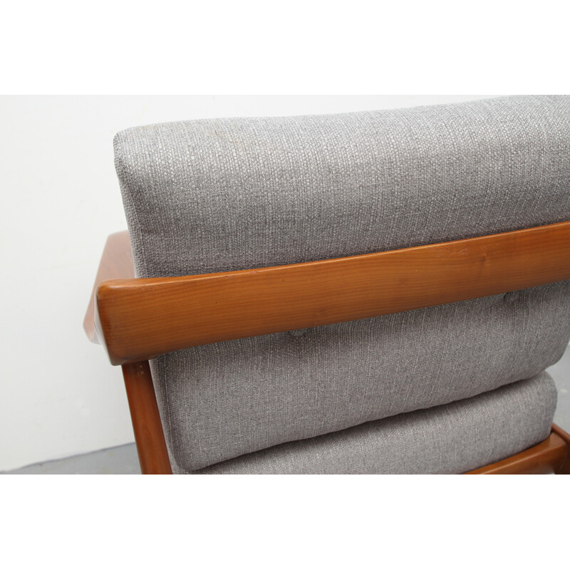 Knoll Antimott armchair in cherry wood and grey fabric - 1960s