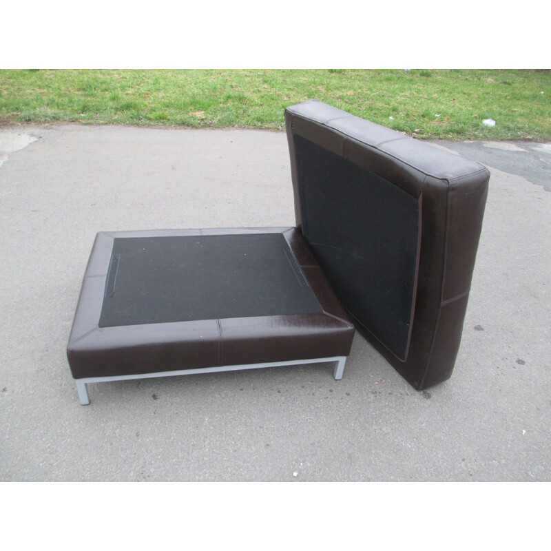 Vintage pouffe in dark brown leather, Sweden 1980s