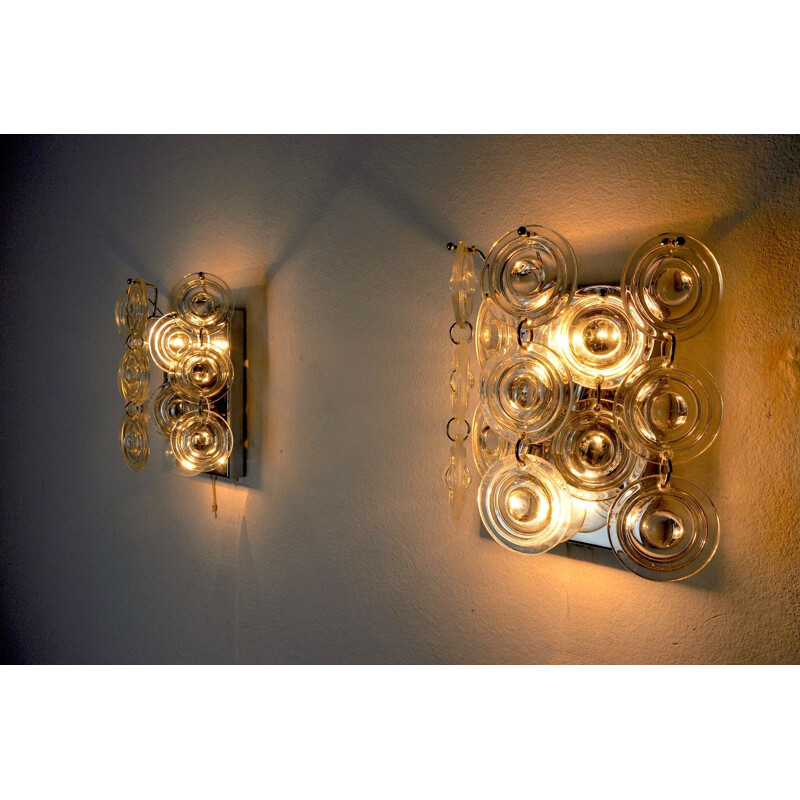 Pareja de apliques vintage de cristal de murano de Oscar Torlasco, Italia 1970