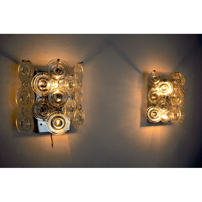 Paar murano glazen wandlampen van Oscar Torlasco, Italië 1970