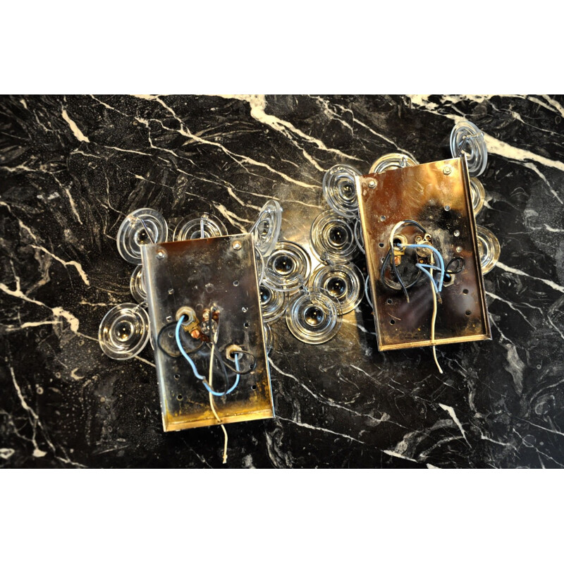 Par de arandelas de vidro murano vintage de Oscar Torlasco, Itália 1970