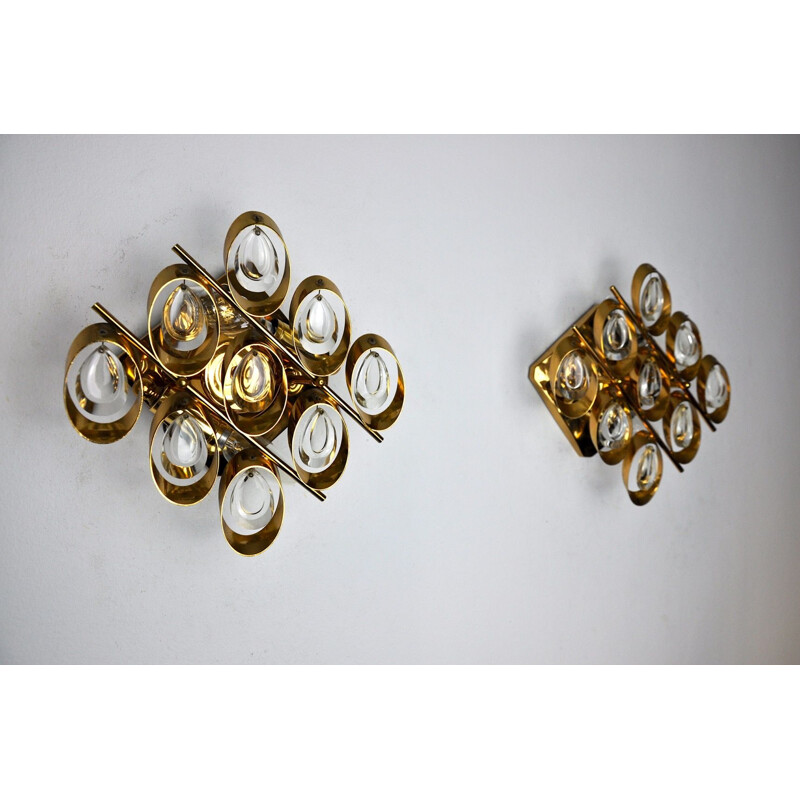 Pair of vintage gilded metal sconces by Oscar Torlasco, Italy 1970