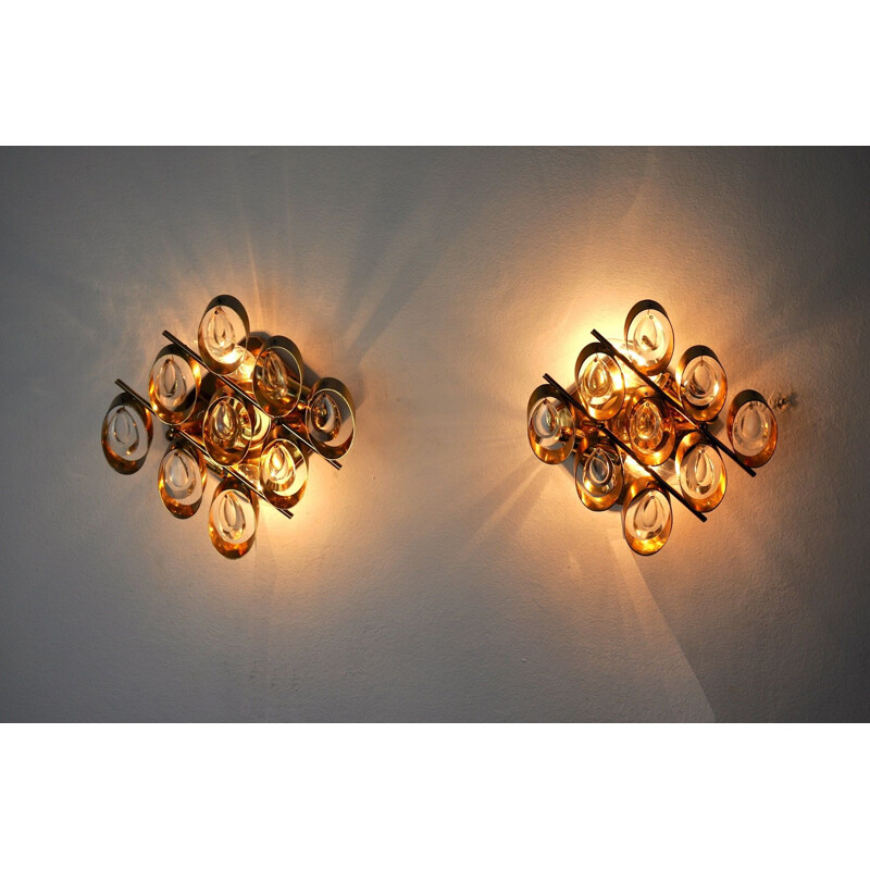 Pair of vintage gilded metal sconces by Oscar Torlasco, Italy 1970