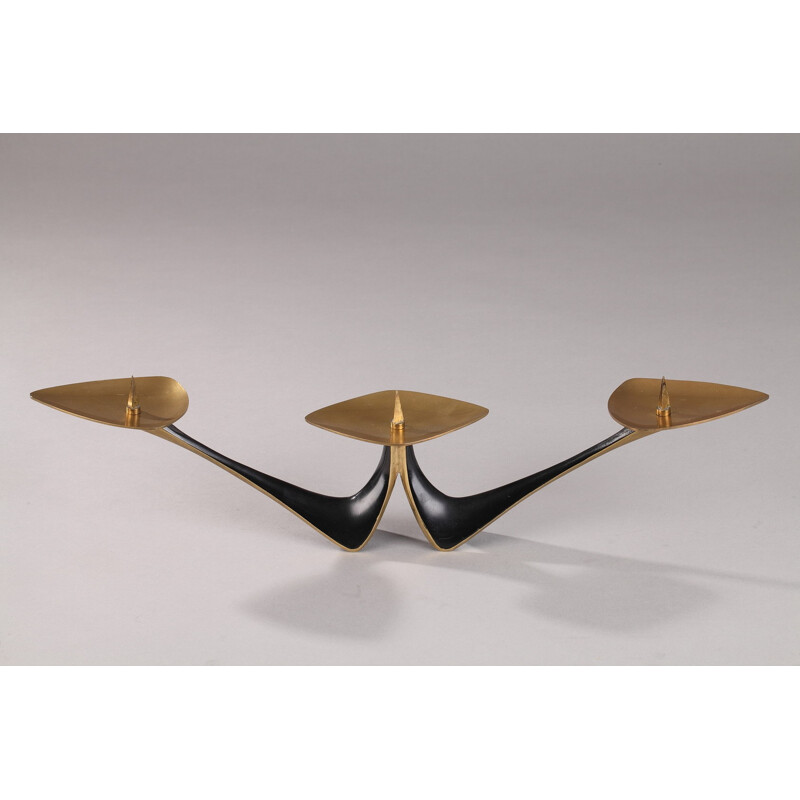 Bougeoir à trois branches en bronze doré - 1950