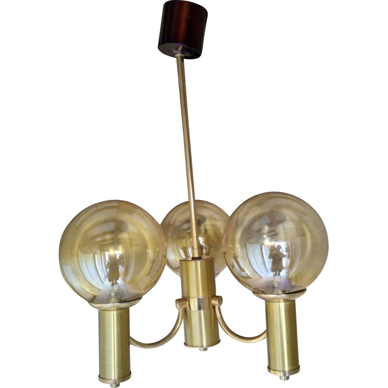 Latão vintage e candelabro de vidro, Suécia 1960