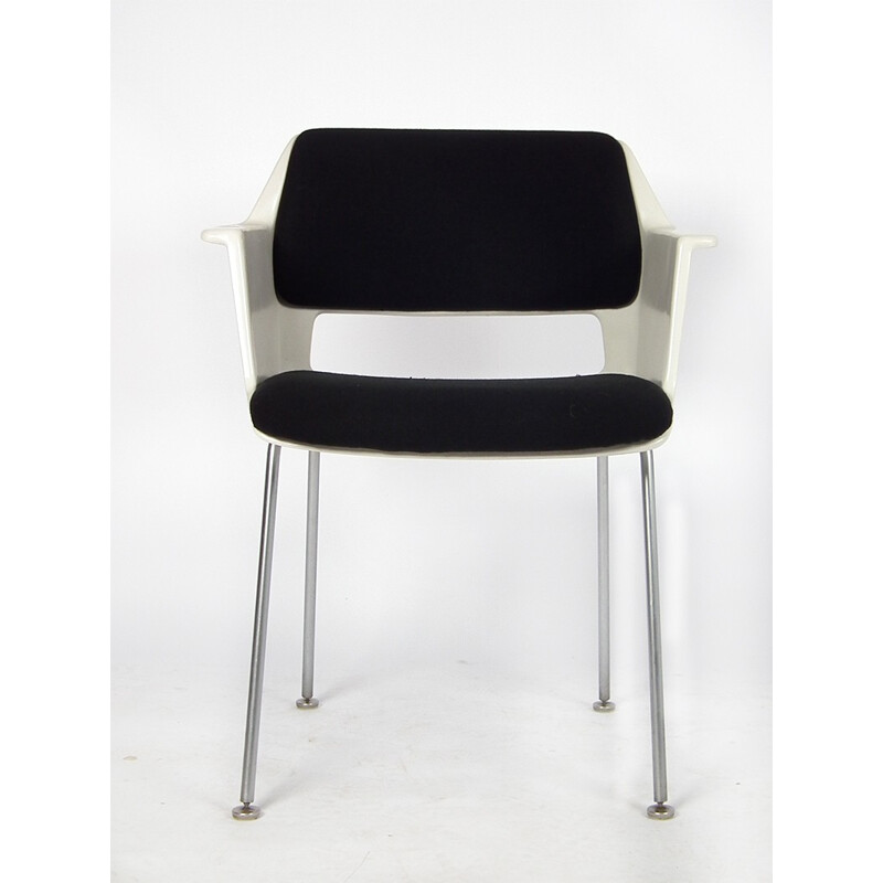 Gispen dining chair in white polyester and chromed steel, A. R. CORDEMEYER - 1960s