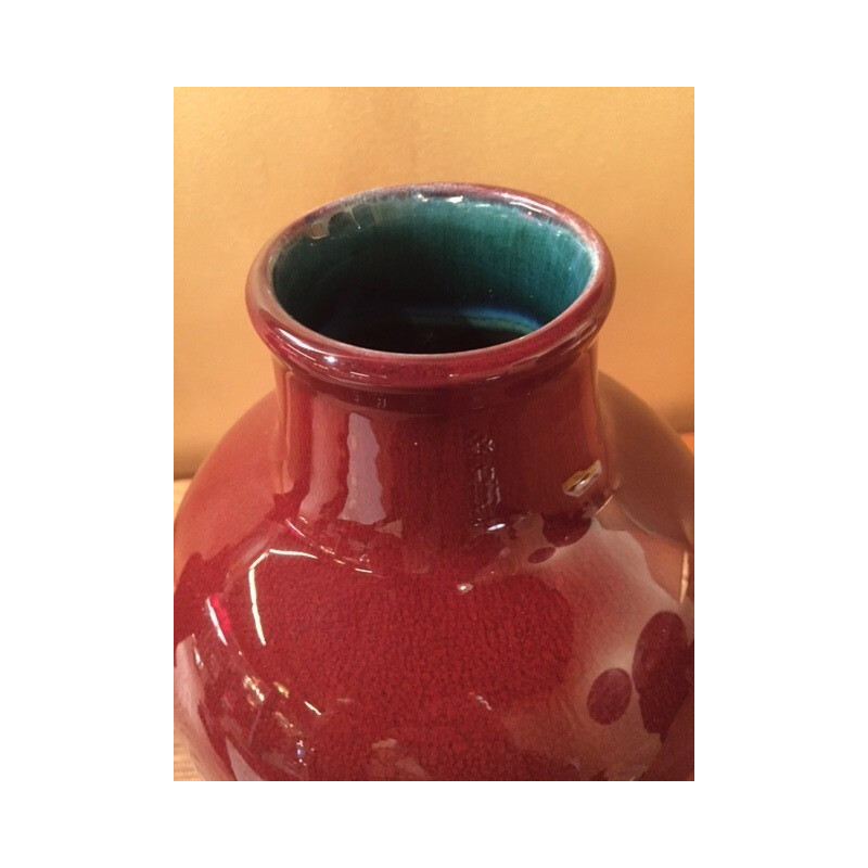 Mid-century vase in red ceramic, Pol CHAMBOST - 1970s