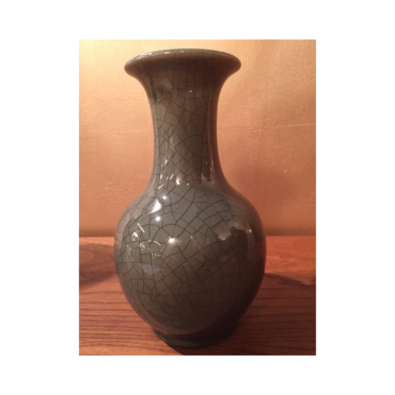 Mid-century vase in almond green ceramic, Pol CHAMBOST - 1970s