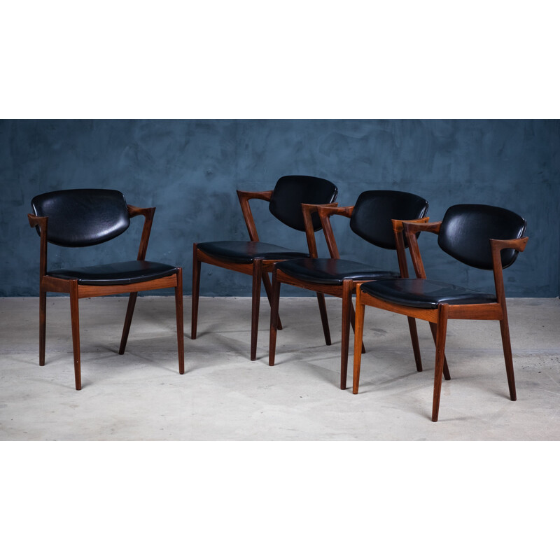 Set of 4 vintage rosewood armchairs by Kai Kristiansen for Schou Andersen, Denmark 1960