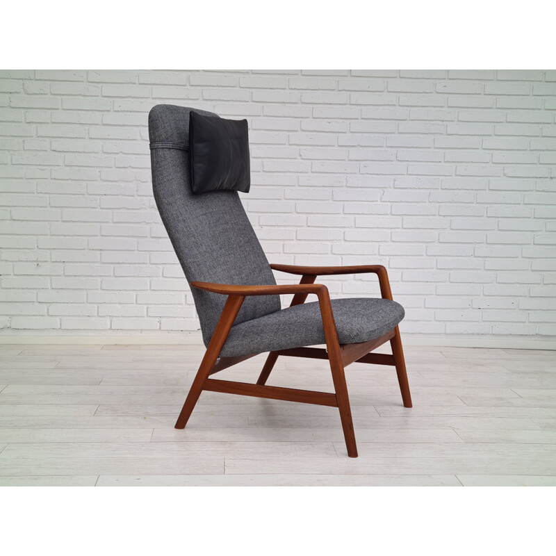 Fauteuil danois vintage "Kontur" à haut dossier en tissu de laine et bois de frêne par Alf Svensson, 1970