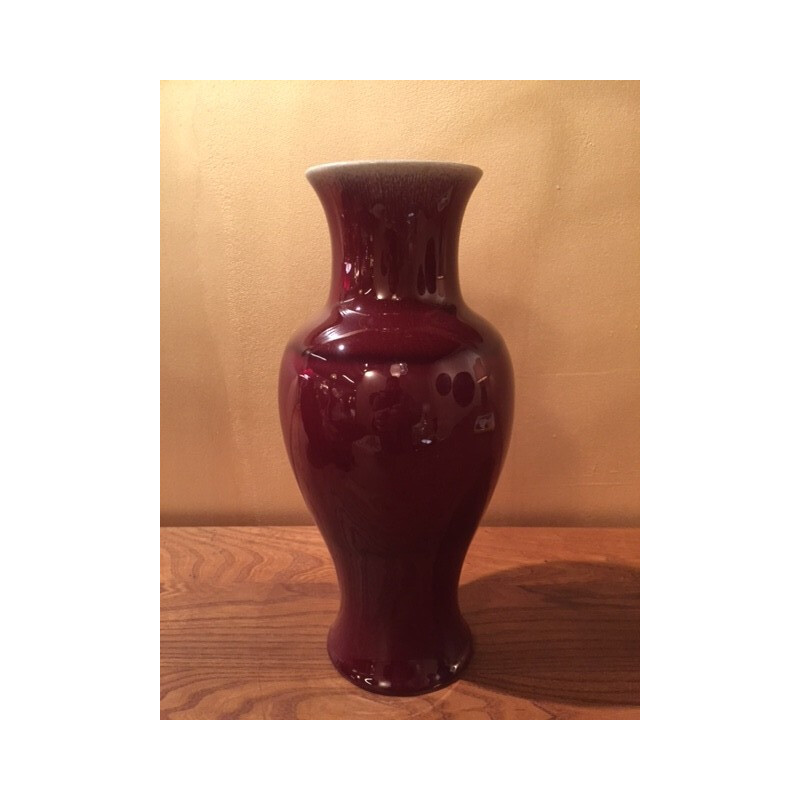 Vase en céramique rouge à col blanc, Pol CHAMBOST - 1970