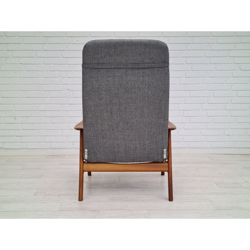 Danish vintage "Kontur" high-backed wool fabric and ash wood armchair by Alf Svensson, 1970s