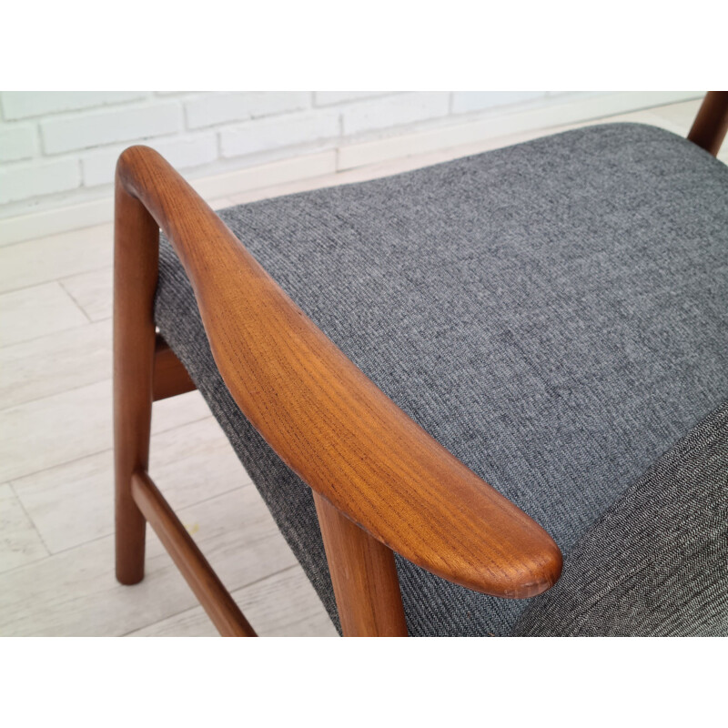 Danish vintage "Kontur" high-backed wool fabric and ash wood armchair by Alf Svensson, 1970s