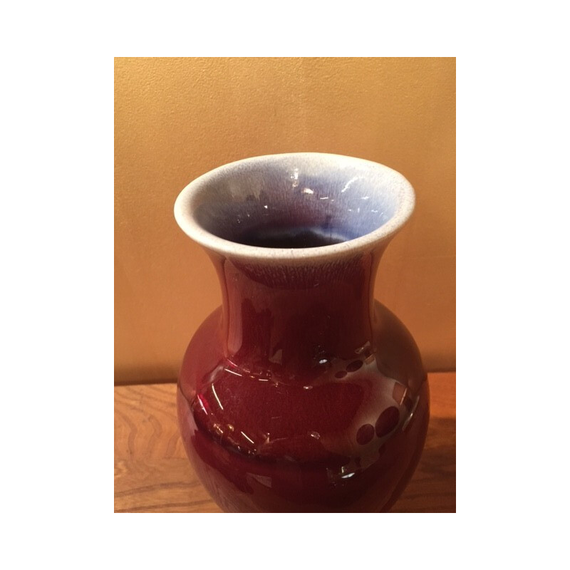 Vase en céramique rouge à col blanc, Pol CHAMBOST - 1970