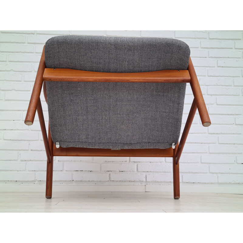 Danish vintage "Kontur" high-backed wool fabric and ash wood armchair by Alf Svensson, 1970s