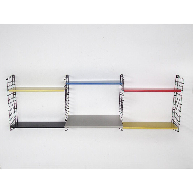 Tomado wall shelving system in multicolored metal, DEKKER - 1960s