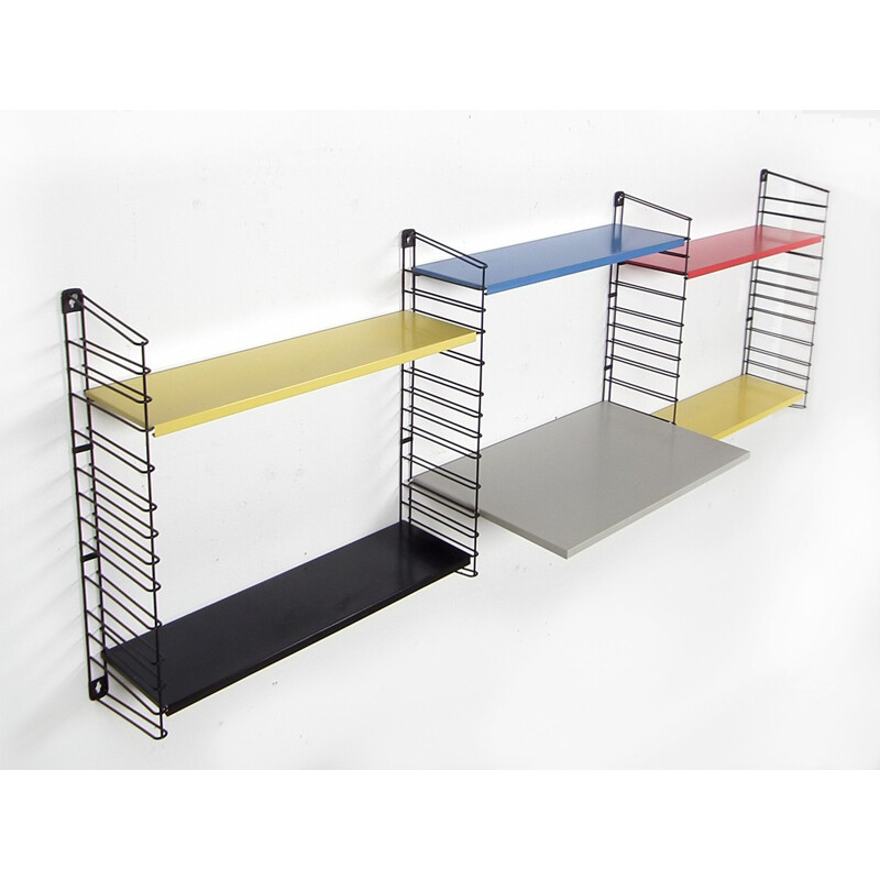 Tomado wall shelving system in multicolored metal, DEKKER - 1960s