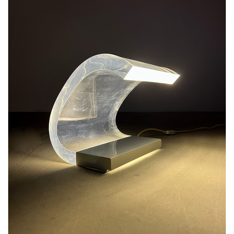 Lampe de bureau vintage en plexiglass et métal par Joe Colombo pour Oluce, 1962