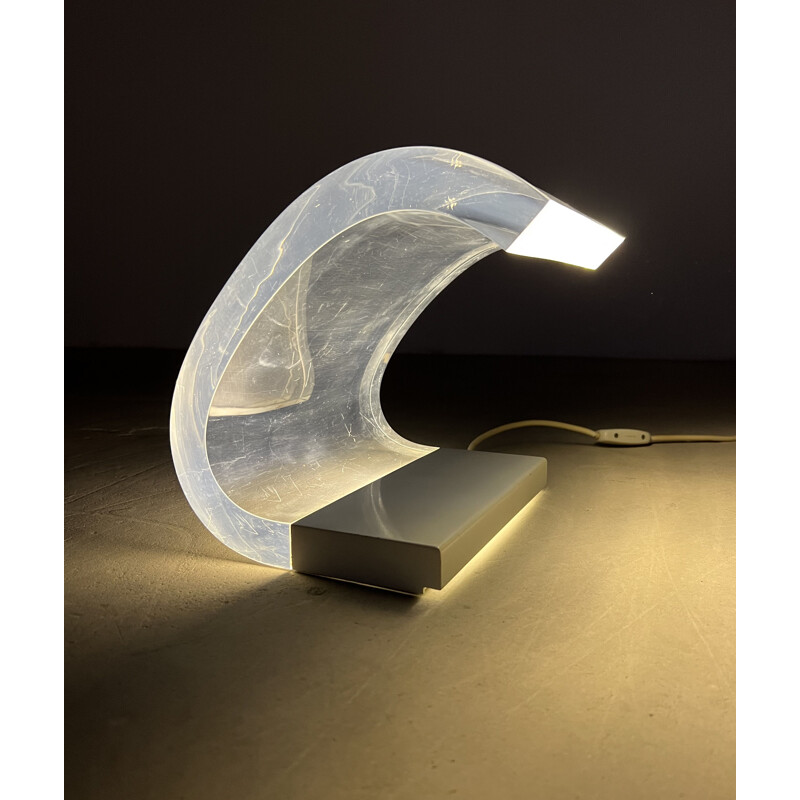 Vintage desk lamp in plexiglass and metal by Joe Colombo for Oluce, 1962