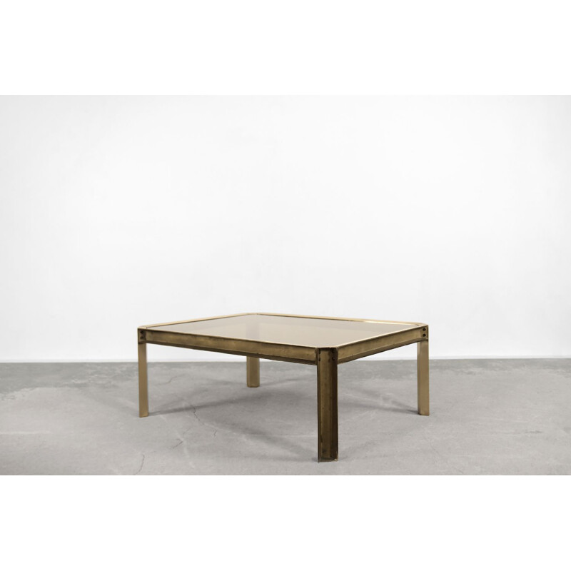 Brutalist vintage coffee table "T09" in brass by Peter Ghyczy, The Netherlands 1970