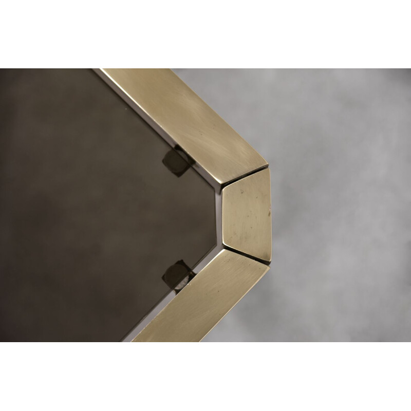 Brutalist vintage coffee table "T09" in brass by Peter Ghyczy, The Netherlands 1970