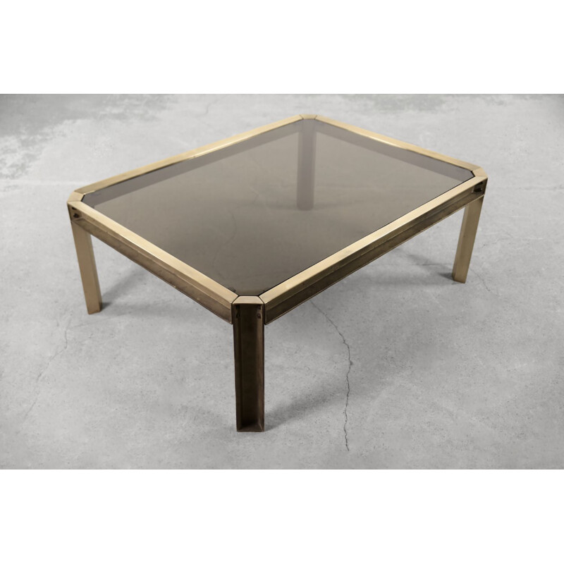 Brutalist vintage coffee table "T09" in brass by Peter Ghyczy, The Netherlands 1970